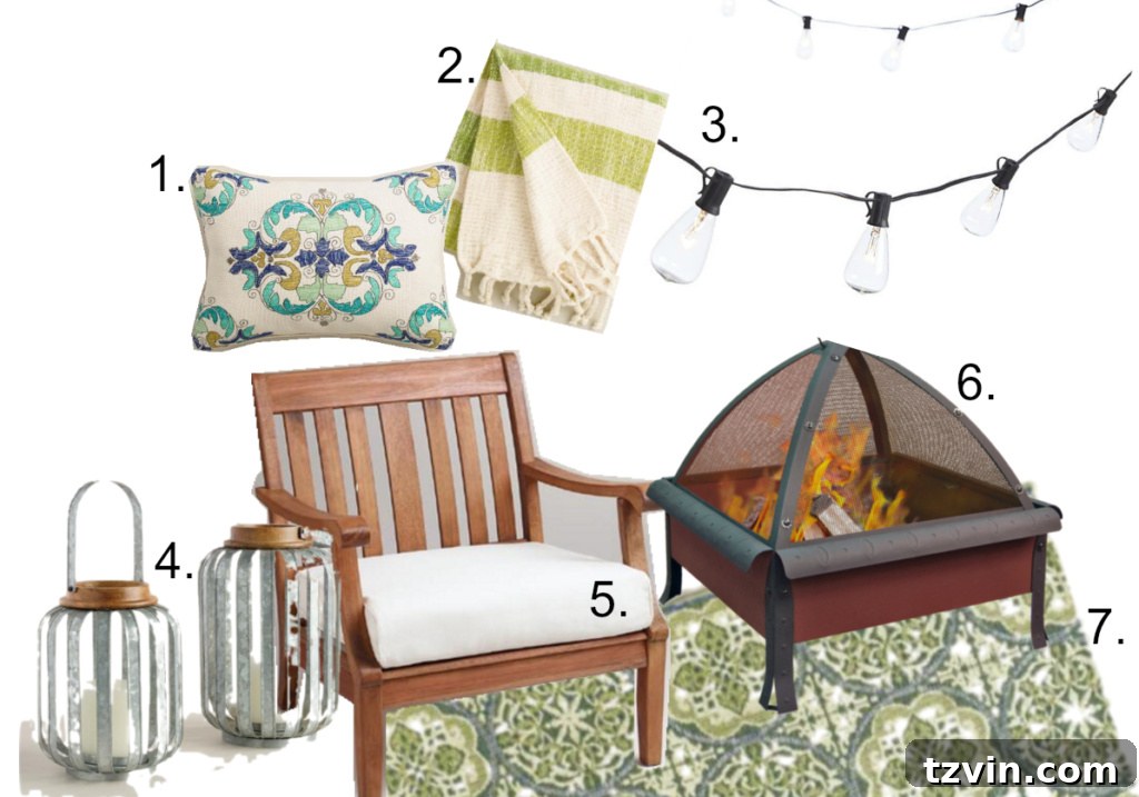 How to Decorate a Small Patio | blesserhouse.com - Utilize a small patio space with chairs at each corner and a fire pit in the middle for function and entertainment. Add outdoor string lights for a cozy ambience.