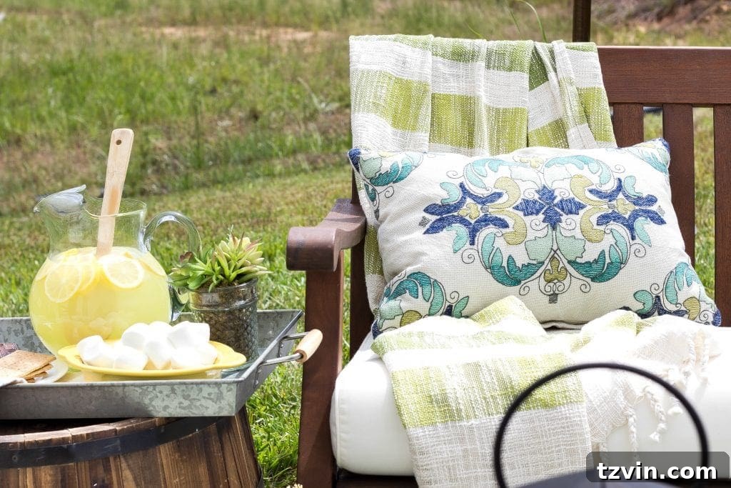 How to Decorate a Small Patio | blesserhouse.com - Utilize a small patio space with chairs at each corner and a fire pit in the middle for function and entertainment. Add outdoor string lights for a cozy ambience.