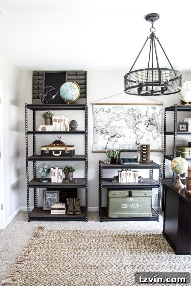 Completed Industrial Military Office Reveal | blesserhouse.com - A final view of the full masculine office makeover.