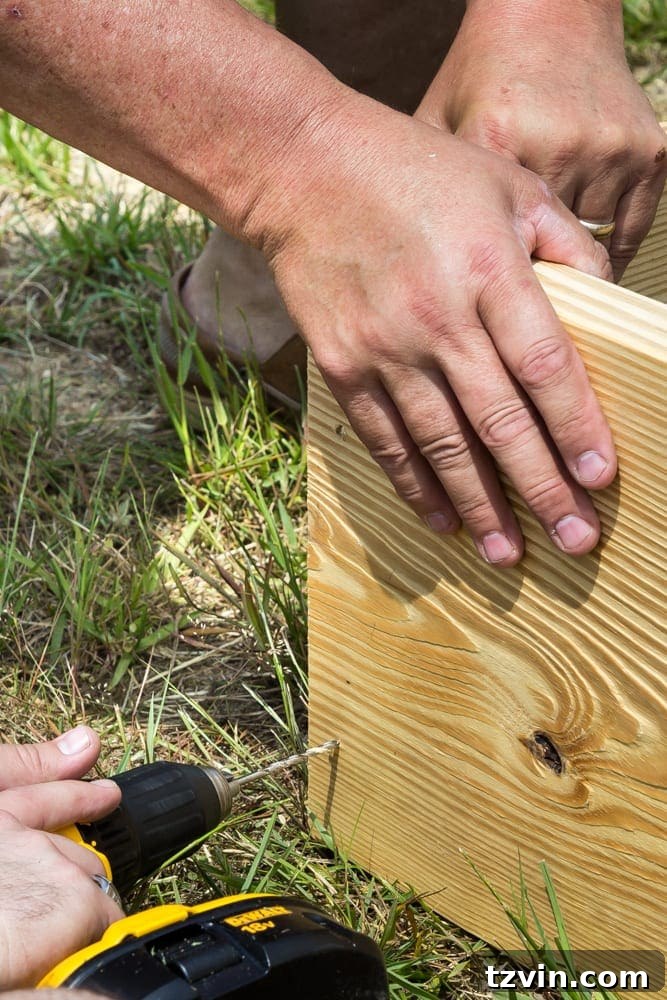 Raised Bed Revolution: Achieving Abundant Vegetable Harvests 9 screwing boards together for building a raised bed vegetable garden frame