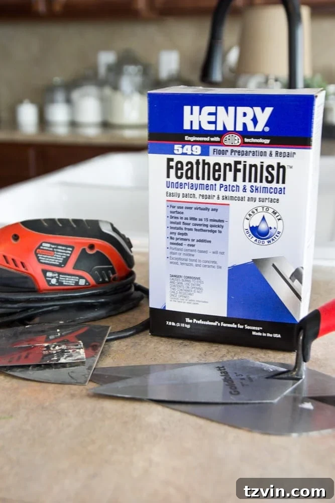 Supplies for Ardex feather finish concrete overlay project