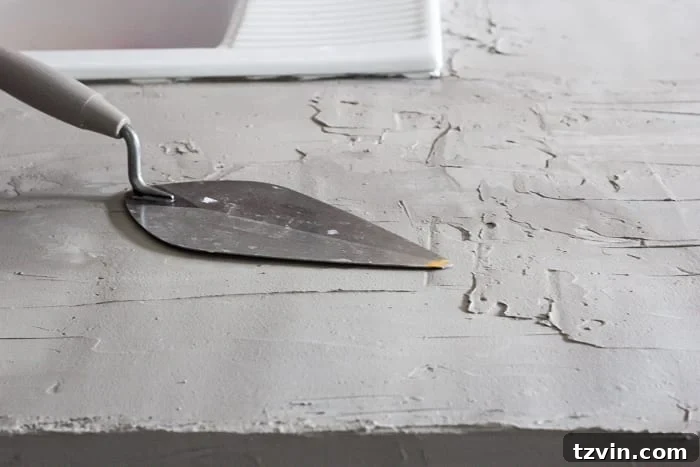 Trowel tool used for initial thick concrete application