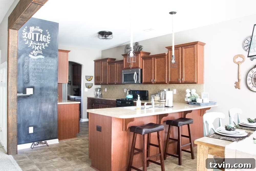 Elevate Your Kitchen: Pro Strategies for Cabinet Painting 2 Dated kitchen with dark, worn cabinets before painting. This image showcases the initial state of the kitchen, highlighting the need for a modern refresh and brightening makeover through painting the kitchen cabinets.