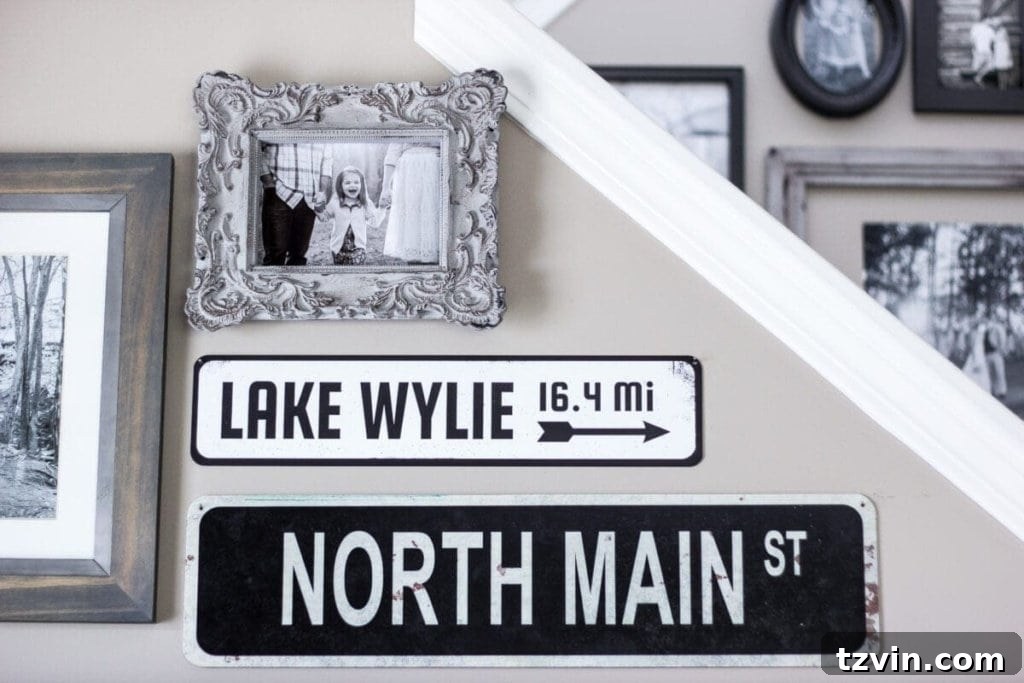 Elevate Your TV Area Style 7 Gallery wall decor with sentimental street signs and a large television