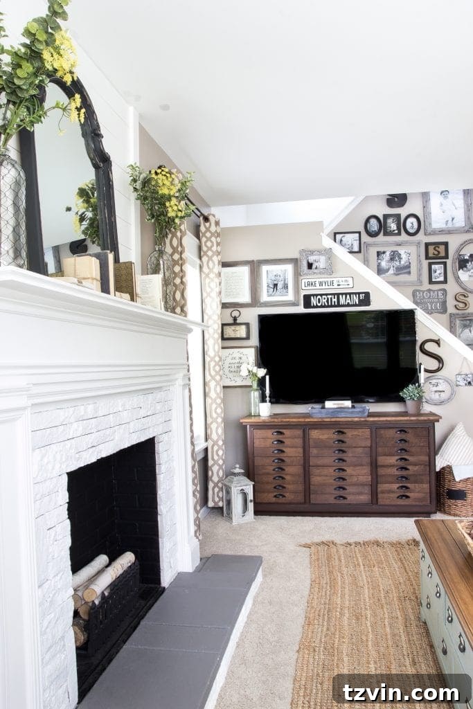 Elevate Your TV Area Style 10 Cozy living room setup with a large TV at eye level, enhancing viewing comfort