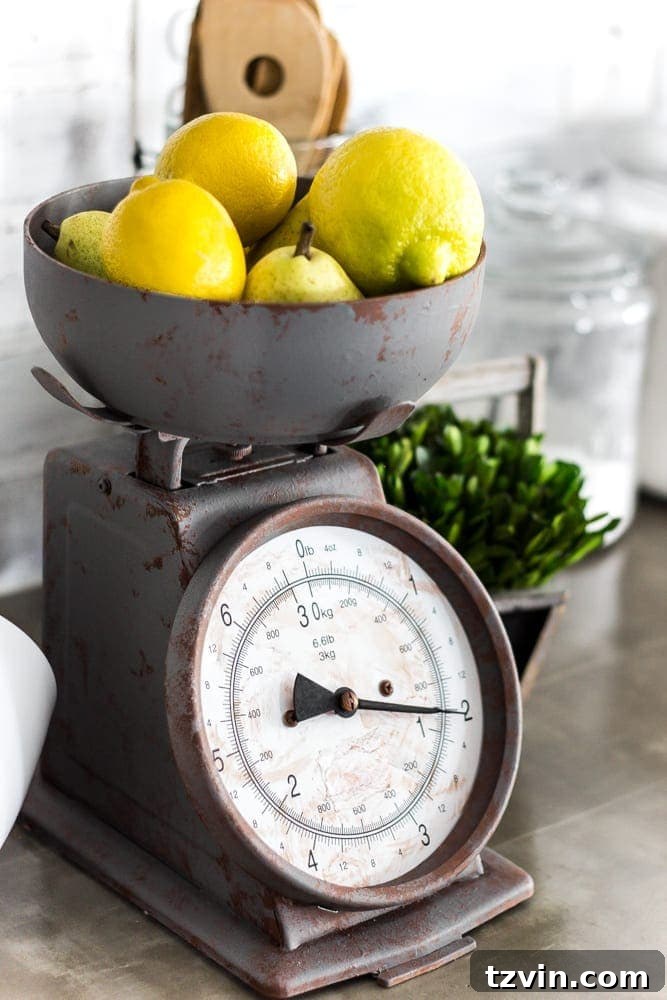 Rustic Chic Vintage Scale Makeover 12 Close-up of the faux rusted kitchen scale, highlighting its perfect integration into a new kitchen's vintage-inspired decor.