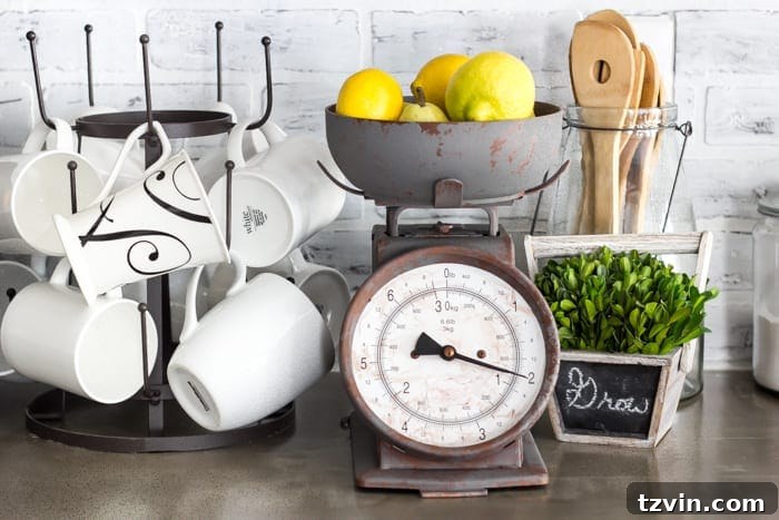 Rustic Chic Vintage Scale Makeover 14 Final view of the stunning faux rusted vintage kitchen scale, a perfect example of a successful DIY thrift store transformation.