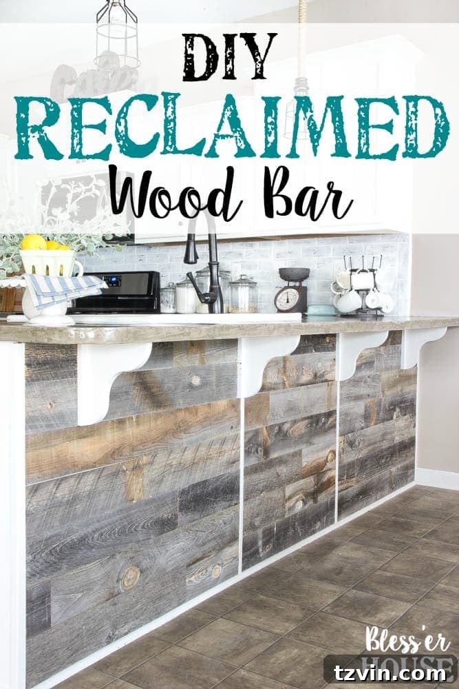 DIY Reclaimed Wood Bar Makeover using Stikwood - Rustic kitchen bar transformation tutorial.