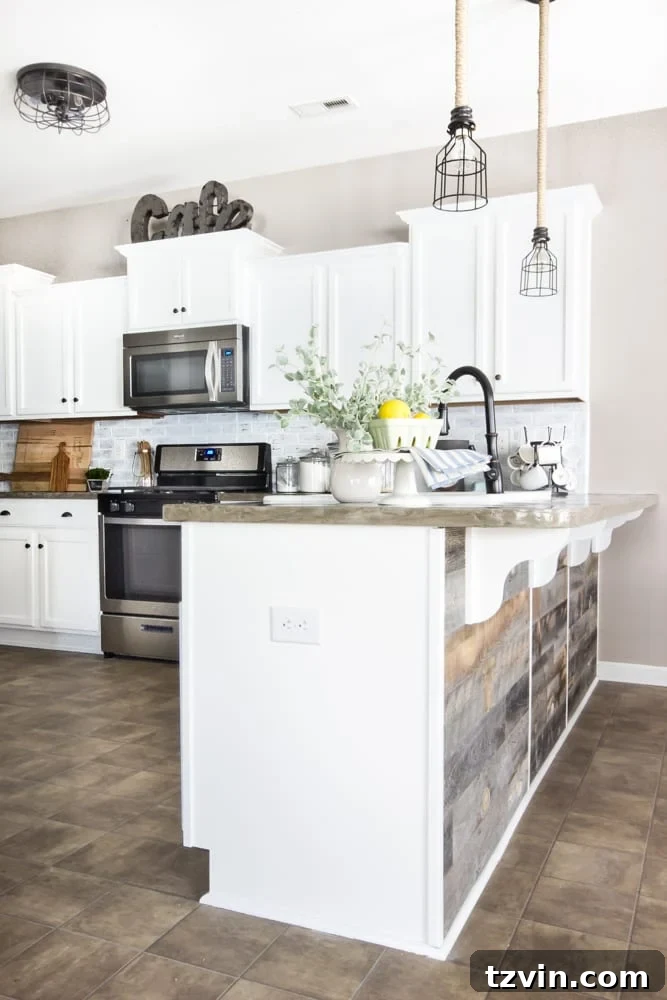 Kitchen bar transformed with Stikwood, showcasing the cohesive kitchen design.
