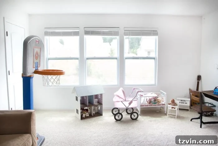 Crafting Your Combined Play & Media Oasis 7 Playroom Media Room Design Plans | blesserhouse.com - A modern rustic playroom / media room combo that's cheerful and cozy.