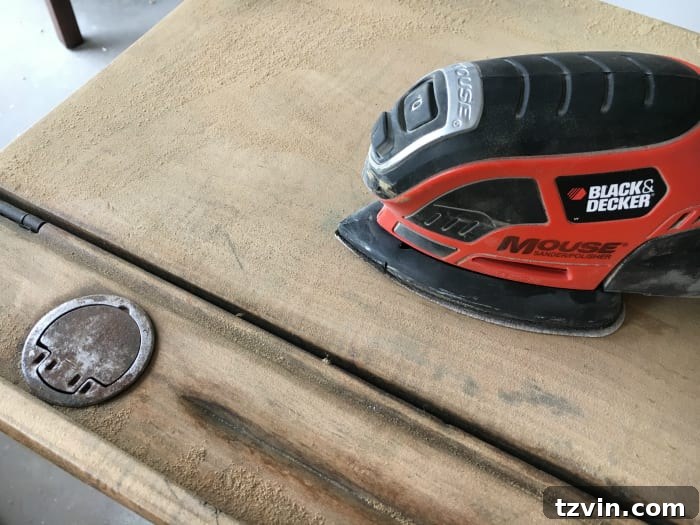 Sanding the Antique Schoolhouse Desk