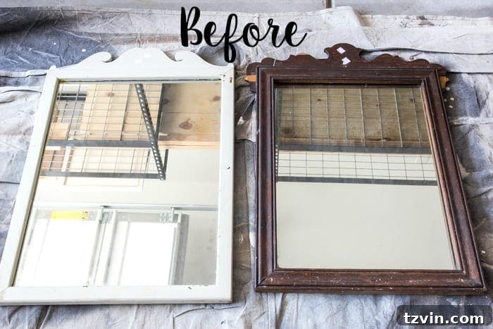 Mirror Frames Reimagined as Photo Displays 2 Repurposed vintage mirrors transformed into elegant picture frames, featuring an honest review of Joanna Gaines' Magnolia Home Paint for a DIY bedroom makeover.