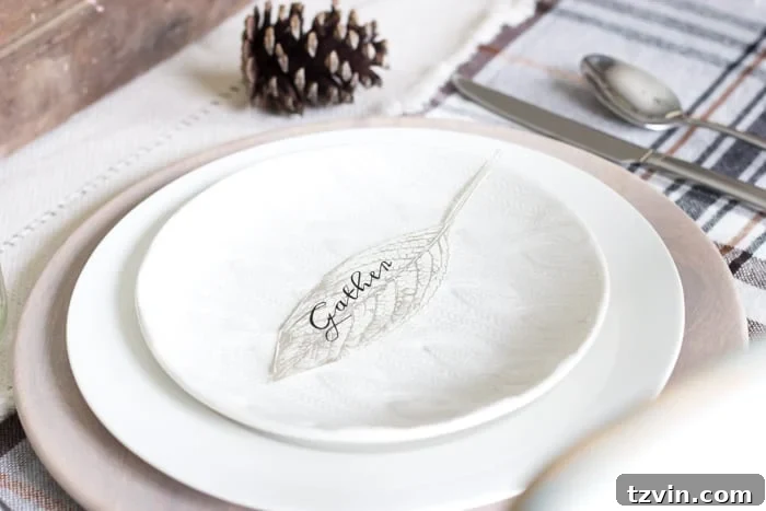 Autumn Harvest Leaf Place Card Printables 5 Gather Leaf Place Card Printable | blesserhouse.com - A sweet and simple place card free printable plus an early fall neutral tablescape.
