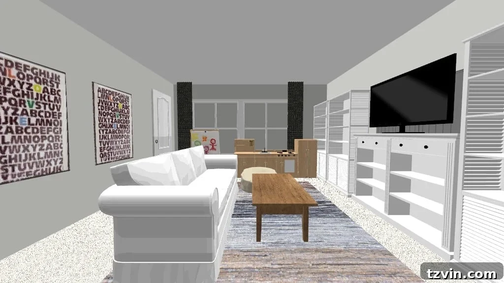 Playroom Desks for Creativity | blesserhouse.com - Layout featuring the planned desk area on a half-wall for both adult and child.