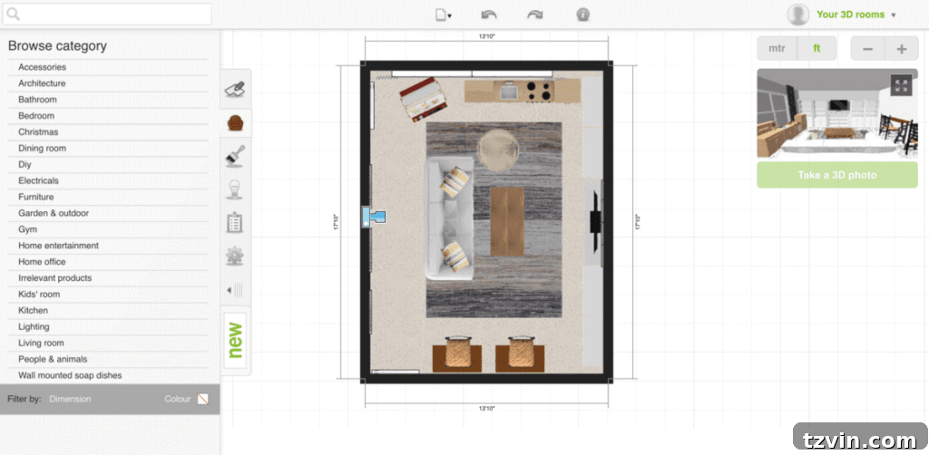 How to Use Roomstyler for Furniture Layout | blesserhouse.com - Screenshot showing the initial steps of designing a room online with precise dimensions.
