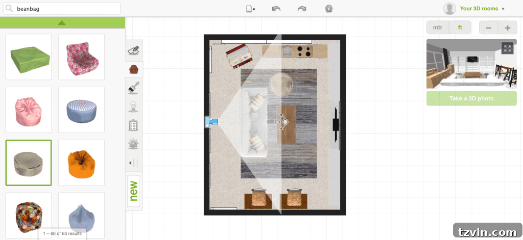 Roomstyler Layout Example | blesserhouse.com - Detailed view of furniture placement and arrangement within the Roomstyler interface.