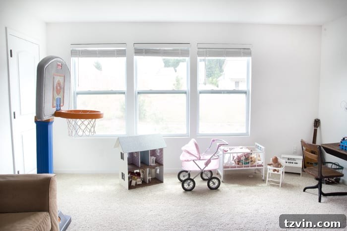 Playroom Paint Color Ideas | blesserhouse.com - Visualization of a light gray paint scheme for the playroom.