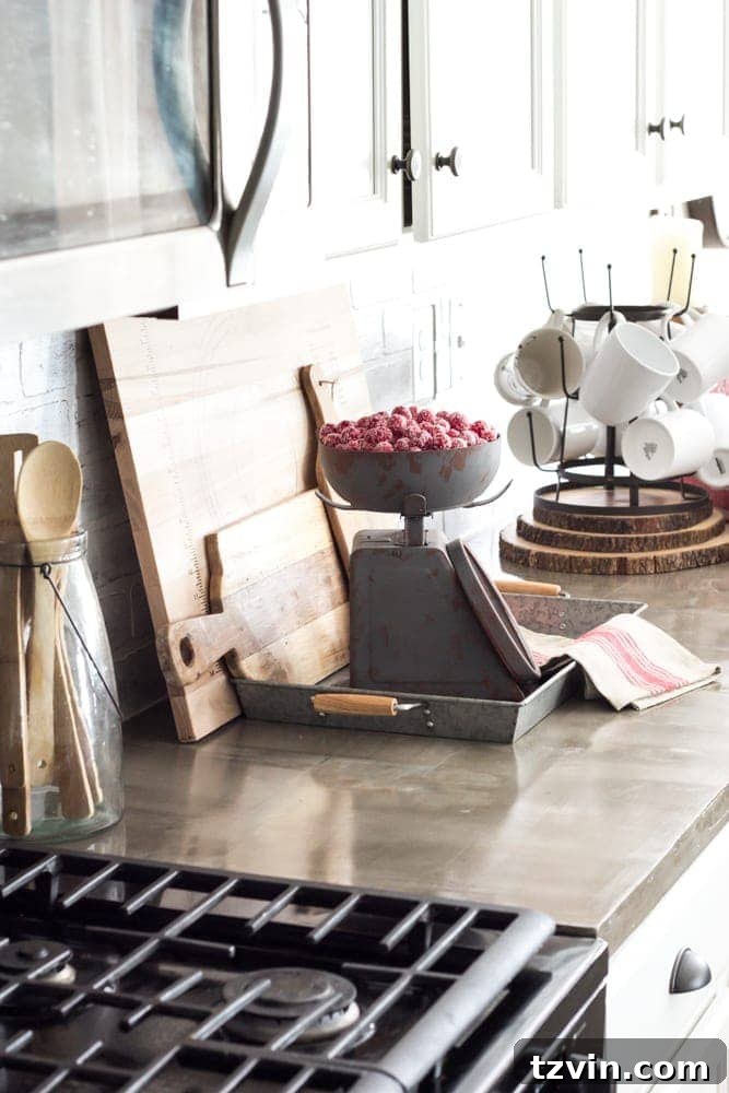 Close-up of concrete countertop with a farmhouse style