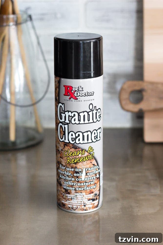 Cleaning the concrete countertops with granite cleaner