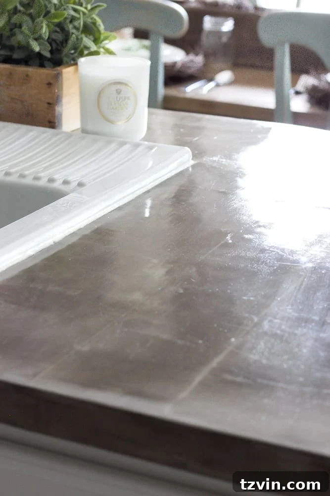 Close-up of scratches on a concrete countertop