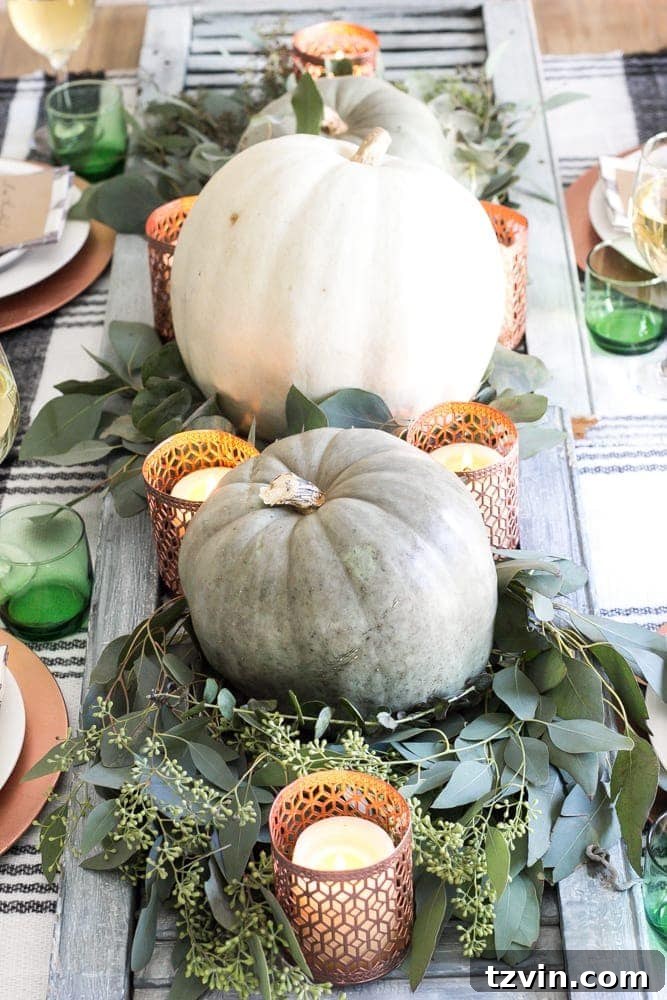 Green and Copper Thanksgiving Tablescape + Printable | blesserhouse.com - How to style a Thanksgiving tablescape using dollar store finds and repurposing typical items around the house for inexpensive holiday decor. 