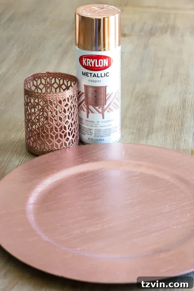 Green and Copper Thanksgiving Tablescape + Printable | blesserhouse.com - How to style a Thanksgiving tablescape using dollar store finds and repurposing typical items around the house for inexpensive holiday decor. 