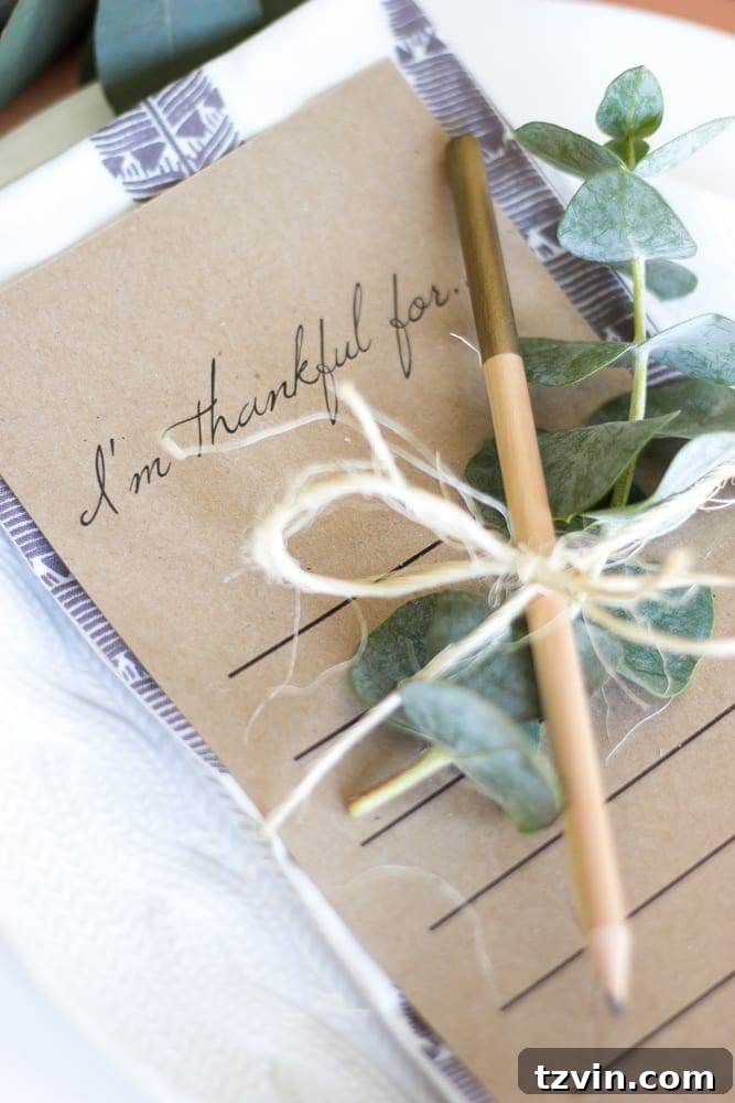 Green and Copper Thanksgiving Tablescape + Printable | blesserhouse.com - How to style a Thanksgiving tablescape using dollar store finds and repurposing typical items around the house for inexpensive holiday decor. 