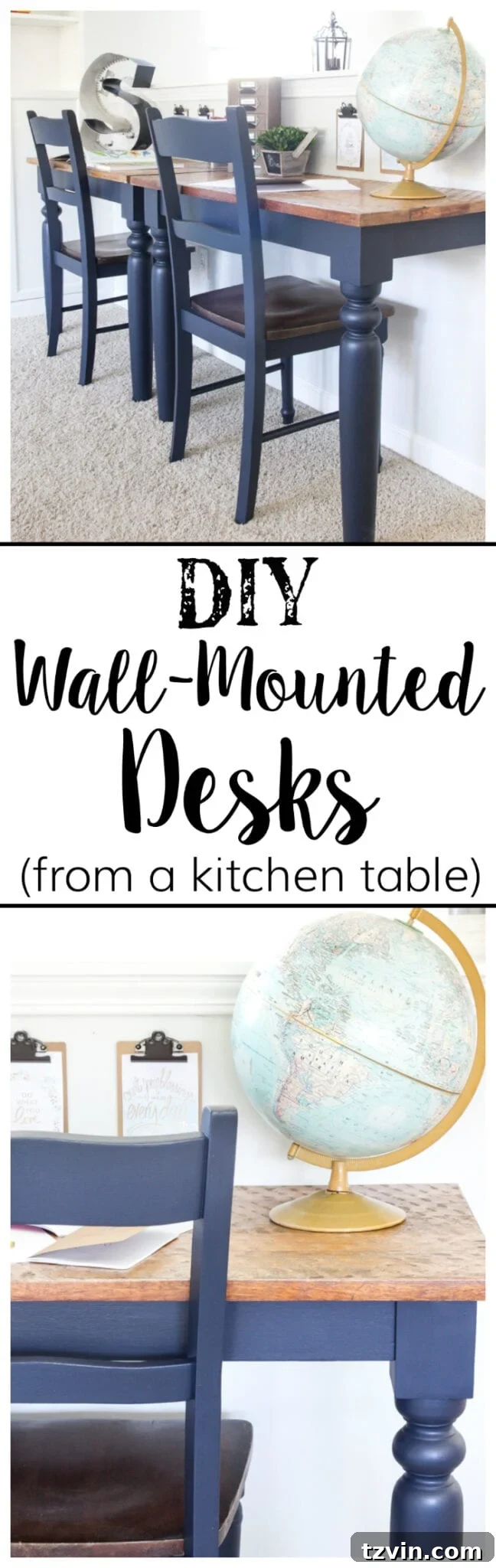 The Great Wall Desk Makeover: ORC Week 3 16 Pin this post: Repurposed Kitchen Table Turned Wall-Mounted Desks for Playroom