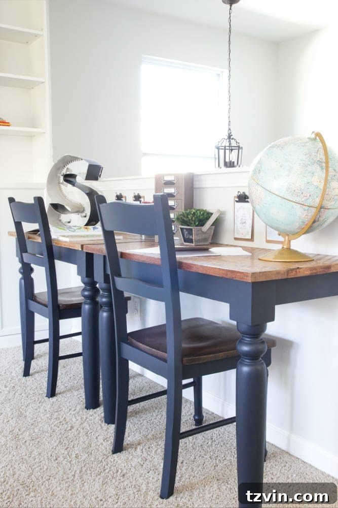 The Great Wall Desk Makeover: ORC Week 3 8 Close-up of painted chair with Fusion Mineral Paint Midnight Blue