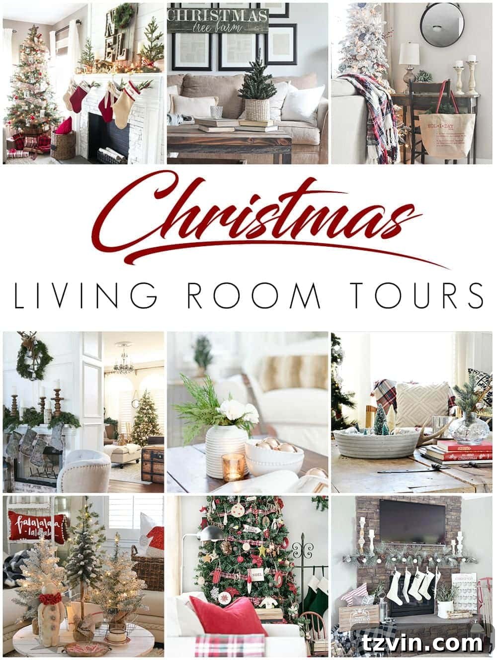 A beautifully decorated farmhouse Christmas living room, featuring a cozy fireplace, festive greenery, and warm, inviting textures, ready for a holiday tour.