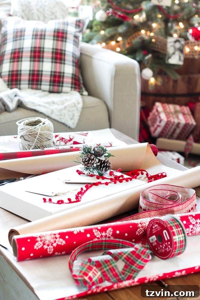 A perfectly tidy Christmas living room with a sofa, decorated tree, and coffee table, captured before the real-life chaos.