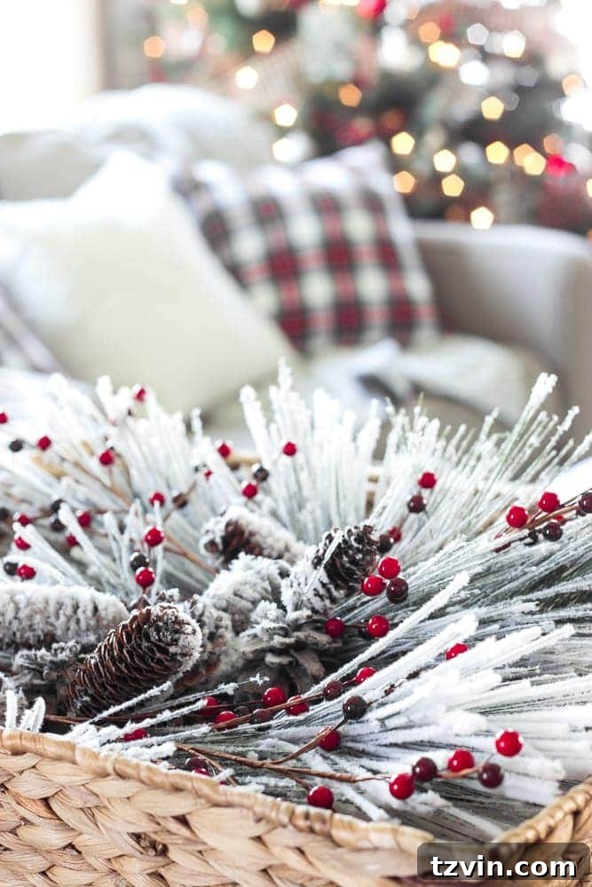 Cozy Christmas living room with a focus on comfortable seating and warm, inviting holiday decor.