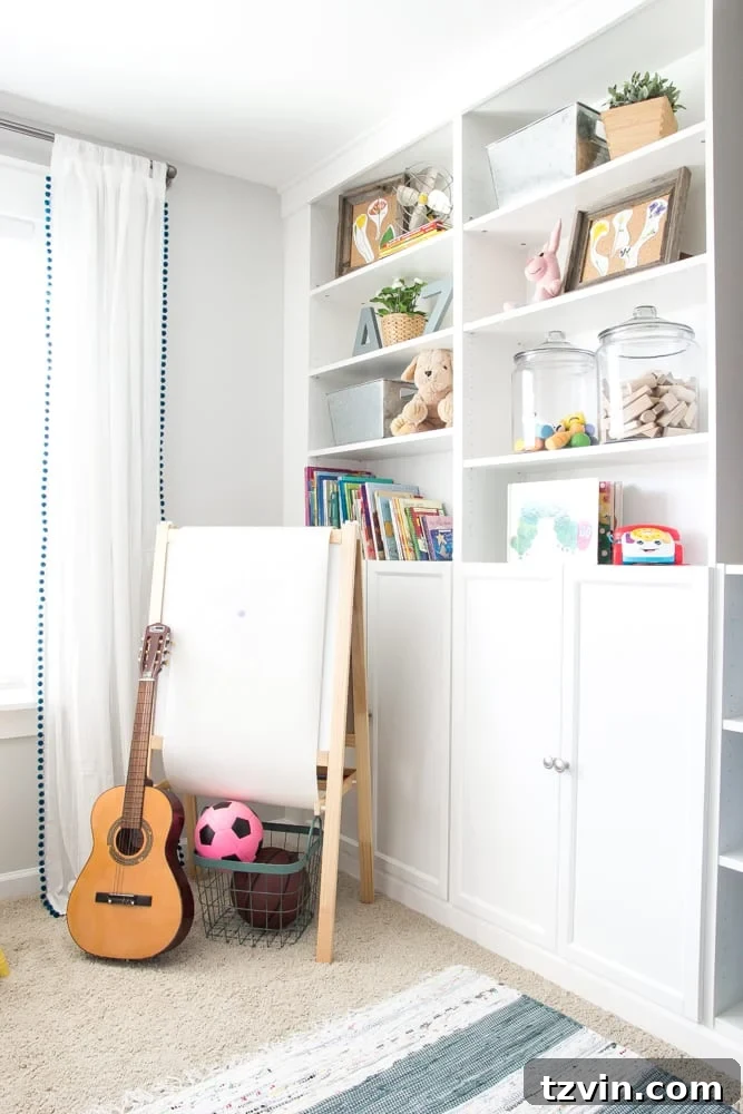 Eclectic Farmhouse Playroom Makeover | blesserhouse.com - A boring and cluttered playroom gets a modern eclectic farmhouse makeover on a budget with DIY projects, smart storage solutions, and inexpensive finds. popular pin