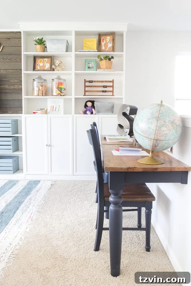 Eclectic Farmhouse Playroom Makeover | blesserhouse.com - A boring and cluttered playroom gets a modern eclectic farmhouse makeover on a budget with DIY projects, smart storage solutions, and inexpensive finds. popular pin