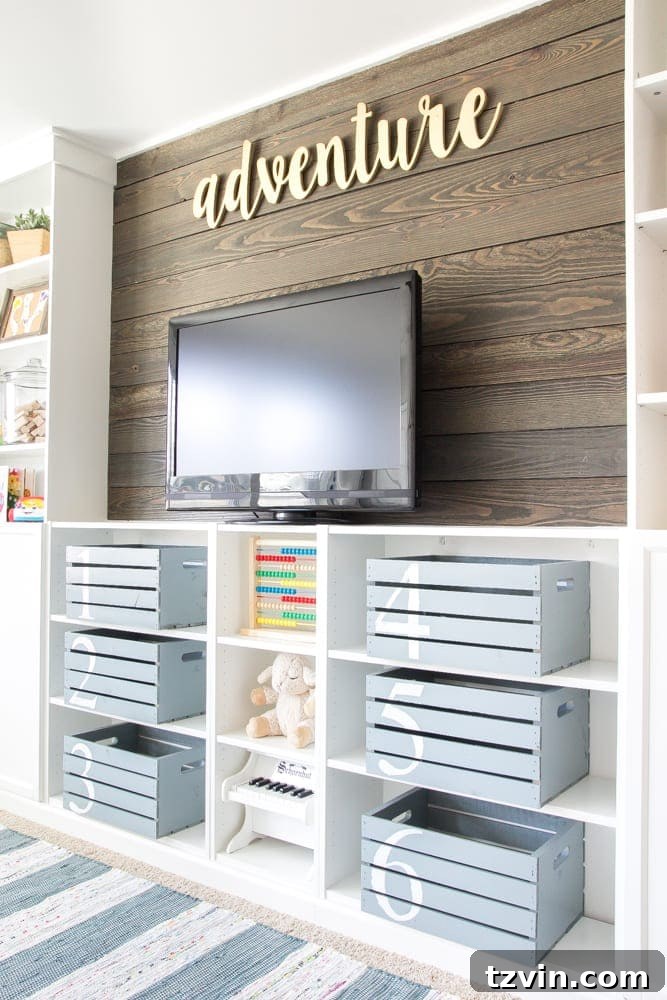Eclectic Farmhouse Playroom Makeover | blesserhouse.com - A boring and cluttered playroom gets a modern eclectic farmhouse makeover on a budget with DIY projects, smart storage solutions, and inexpensive finds. popular pin