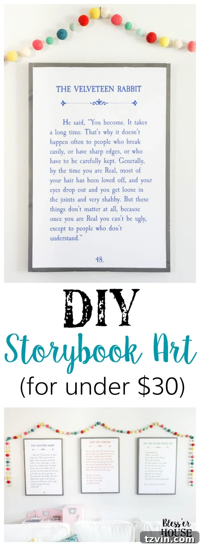Craft Your Own Storybook Art 2 DIY Storybook Art | blesserhouse.com - How to make DIY storybook art for less than $30 using just plywood, 1x2 boards, and colored engineer prints plus 3 free printables.