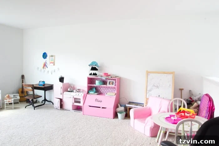 Playroom Before Major Renovation and Built-in Storage