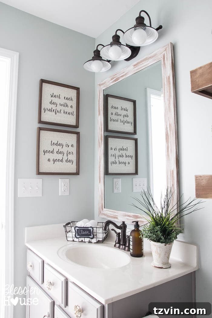 Updated Bathroom Vanity with New Mirror and Paint