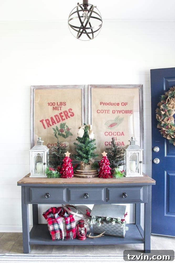 Transformed Foyer with Modern Farmhouse Decor and Christmas Accents