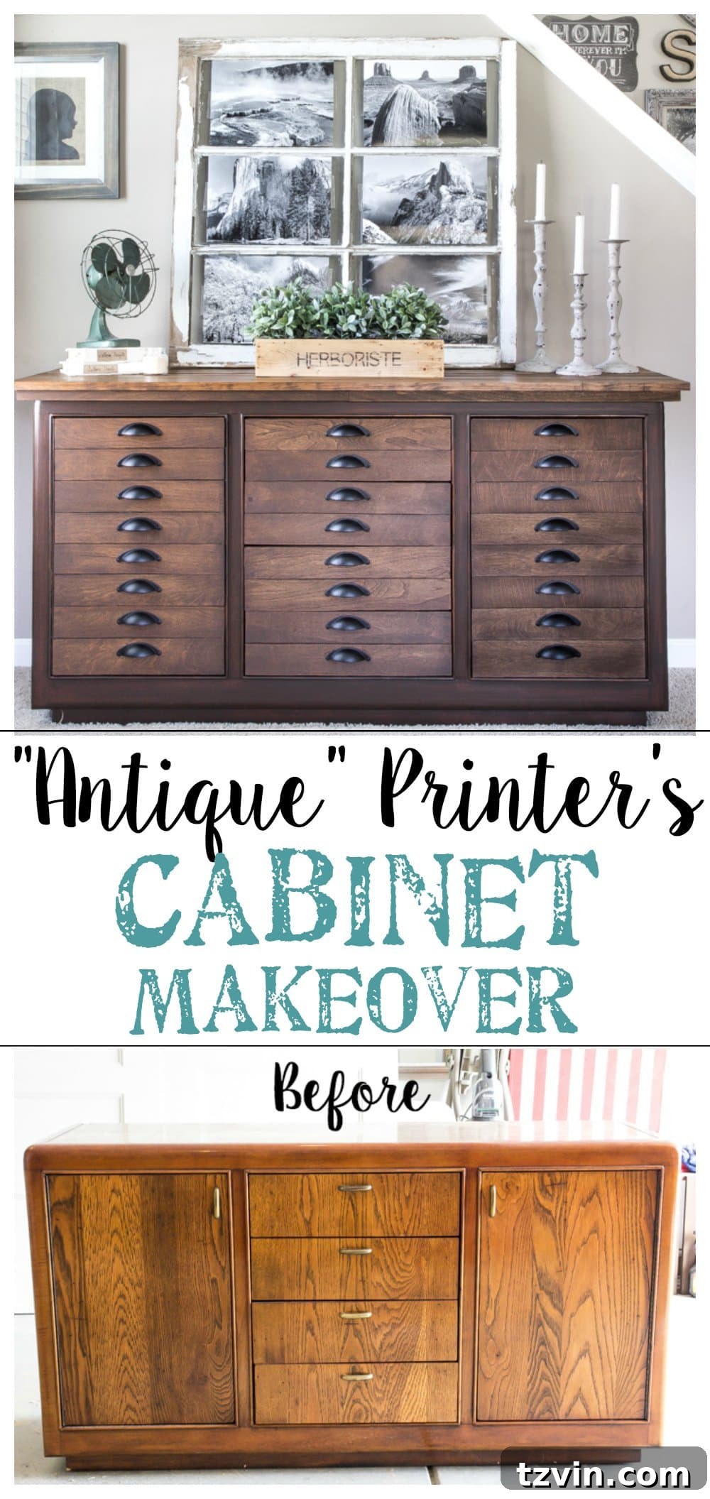 Antique Printer’s Cabinet Makeover - a stunning furniture transformation from a Craigslist find.