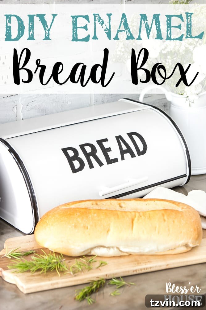 DIY Faux Enamel Bread Box Makeover with spray paint, a popular budget DIY from Bless'er House.