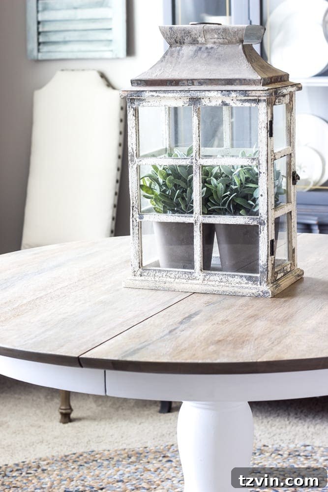 Weathered Oak Dining Table Makeover using a favorite stain, showcasing a simple DIY furniture transformation.