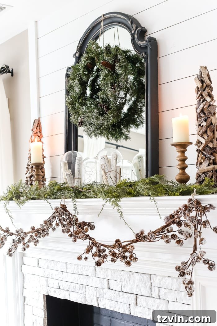 Beyond the Baubles: Winter Mantel and Living Room Comforts 12 After-Christmas Winter Mantel and Living Room | blesserhouse.com - A tour of an after-Christmas winter mantel and living room with thrifty ideas and creative budget decor to help bring warmth and life to your home.