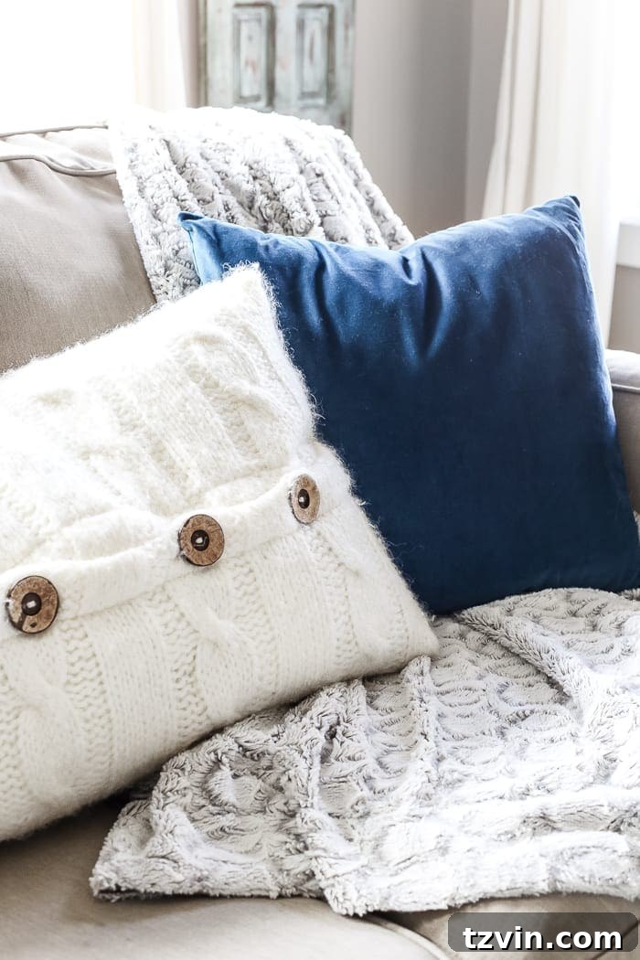Beyond the Baubles: Winter Mantel and Living Room Comforts 16 After-Christmas Winter Mantel and Living Room | blesserhouse.com - A tour of an after-Christmas winter mantel and living room with thrifty ideas and creative budget decor to help bring warmth and life to your home.