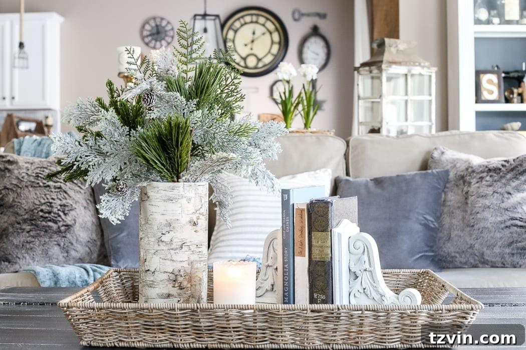 Beyond the Baubles: Winter Mantel and Living Room Comforts 17 After-Christmas Winter Mantel and Living Room | blesserhouse.com - A tour of an after-Christmas winter mantel and living room with thrifty ideas and creative budget decor to help bring warmth and life to your home.