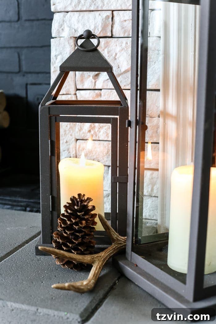 Beyond the Baubles: Winter Mantel and Living Room Comforts 7 After-Christmas Winter Mantel and Living Room | blesserhouse.com - A tour of an after-Christmas winter mantel and living room with thrifty ideas and creative budget decor to help bring warmth and life to your home.