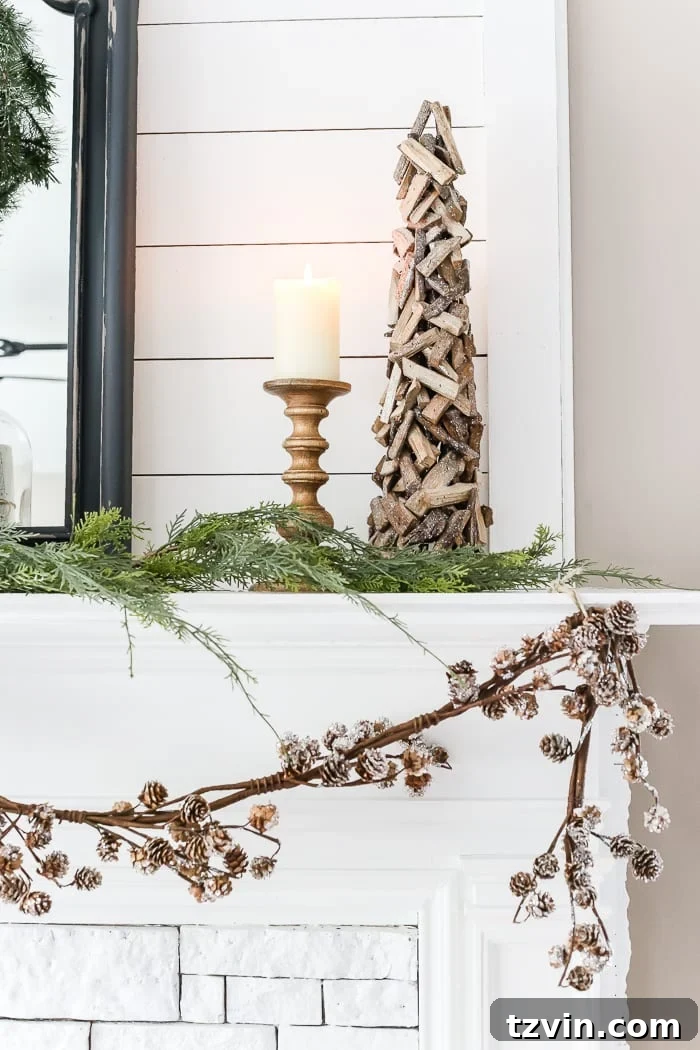 Beyond the Baubles: Winter Mantel and Living Room Comforts 8 After-Christmas Winter Mantel and Living Room | blesserhouse.com - A tour of an after-Christmas winter mantel and living room with thrifty ideas and creative budget decor to help bring warmth and life to your home.