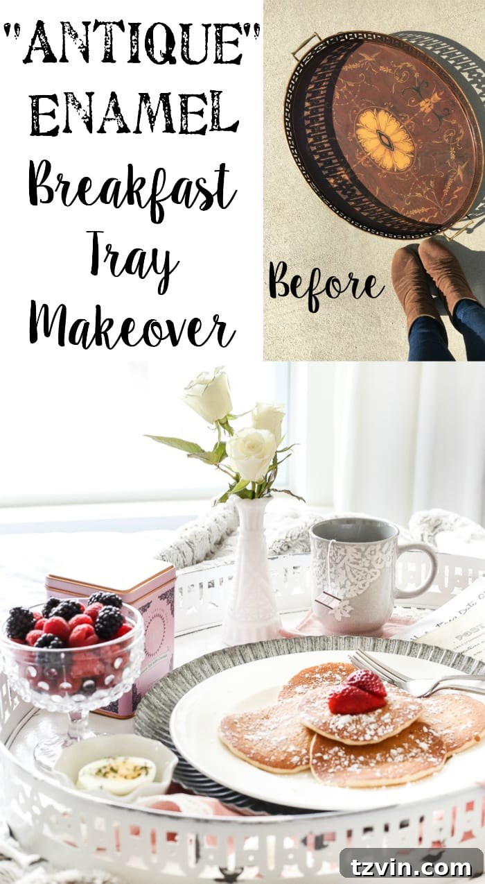 Pin this: DIY Antique Enamel Breakfast Tray Makeover for Valentine's