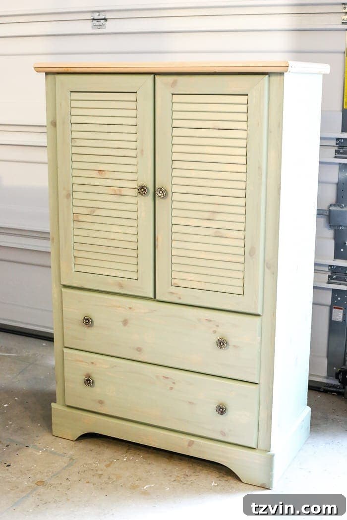Vintage Inspired Shutter Cabinet Transformation 2 Faux Antique Shutter Armoire Makeover