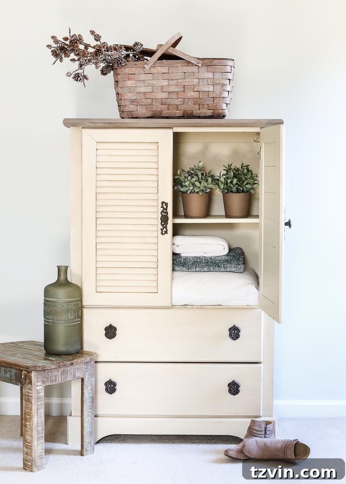 Vintage Inspired Shutter Cabinet Transformation 3 Antique Shutter Armoire Makeover